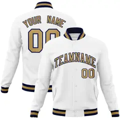 White Old Gold-Navy Varsity Full-Snap Letterman Jacket 1