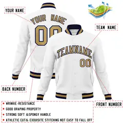 White Old Gold-Navy Varsity Full-Snap Letterman Jacket 4
