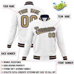 White Old Gold-Navy Varsity Full-Snap Letterman Jacket 4