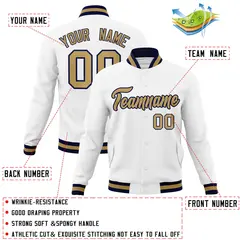 White Old Gold-Navy Varsity Full-Snap Letterman Jacket 4