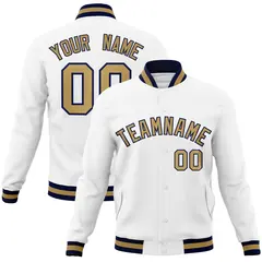 White Old Gold-Navy Varsity Full-Snap Letterman Jacket