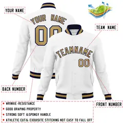 White Old Gold-Navy Varsity Full-Snap Letterman Jacket 4