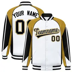 White Old Gold Raglan Color Block Varsity Letterman Jacket 1