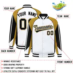 White Old Gold Raglan Color Block Varsity Letterman Jacket 2