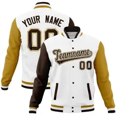 White Old Gold Raglan Full-Snap Varsity Letterman Baseball Jacket 1