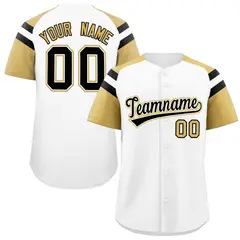 White Old Gold Raglan Sleeves Contrast Baseball Jersey
