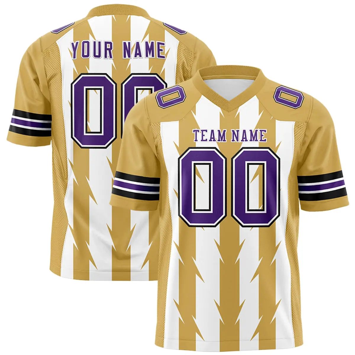White Old Gold Razr Stripe Graffiti Flag Football Jersey