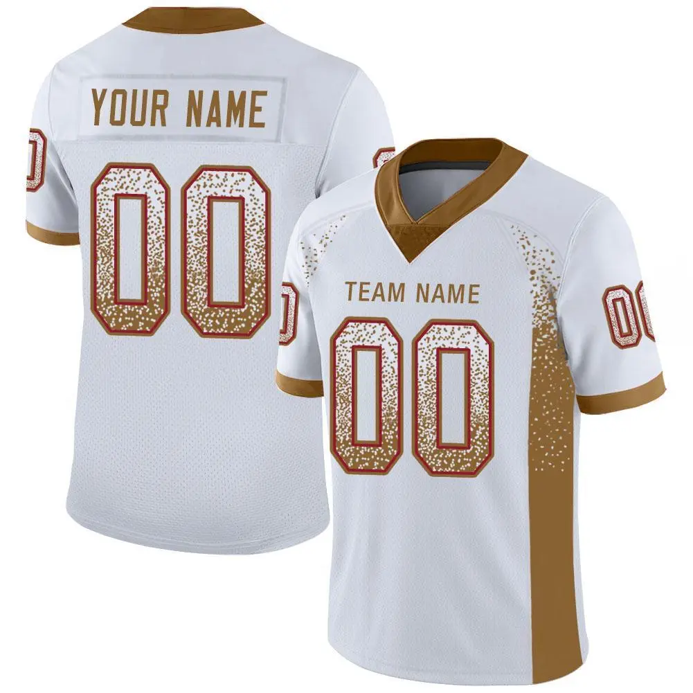 White Old Gold-Red Drift Mesh Football Jersey