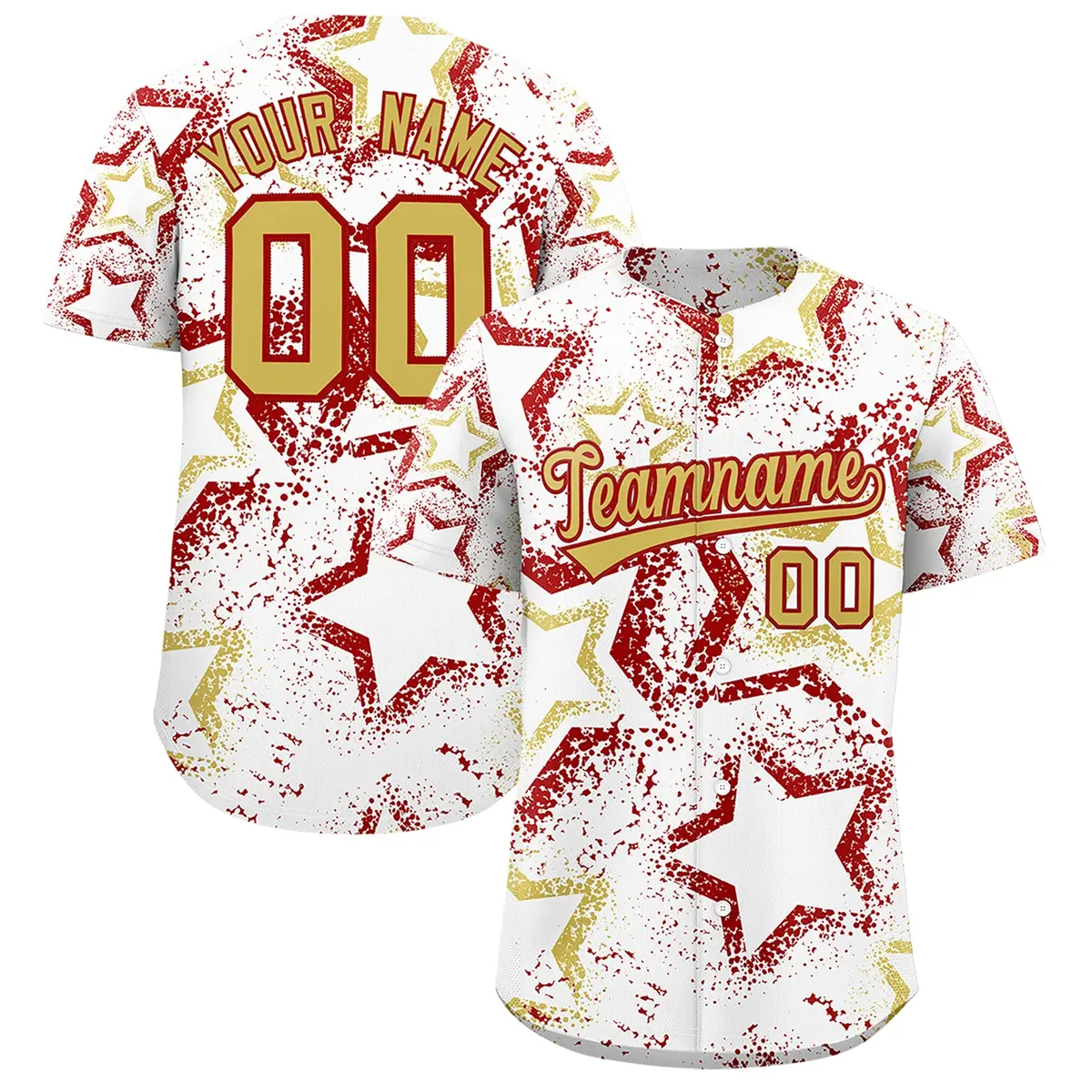White Old Gold Red Star Ink Graffiti Pattern Baseball Jersey