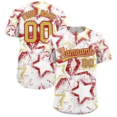 White Old Gold Red Star Ink Graffiti Pattern Baseball Jersey