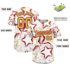 White Old Gold Red Star Ink Graffiti Pattern Baseball Jersey 2