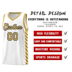 White Old Gold Side Symmetrical Line Pattern Basketball Jersey 2