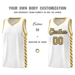 White Old Gold Side Symmetrical Line Pattern Basketball Jersey 3