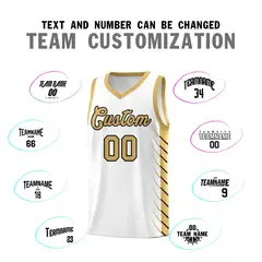White Old Gold Side Symmetrical Line Pattern Basketball Jersey 4
