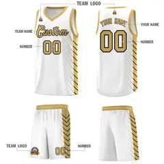 White Old Gold Side Symmetrical Line Pattern Basketball Jersey 5