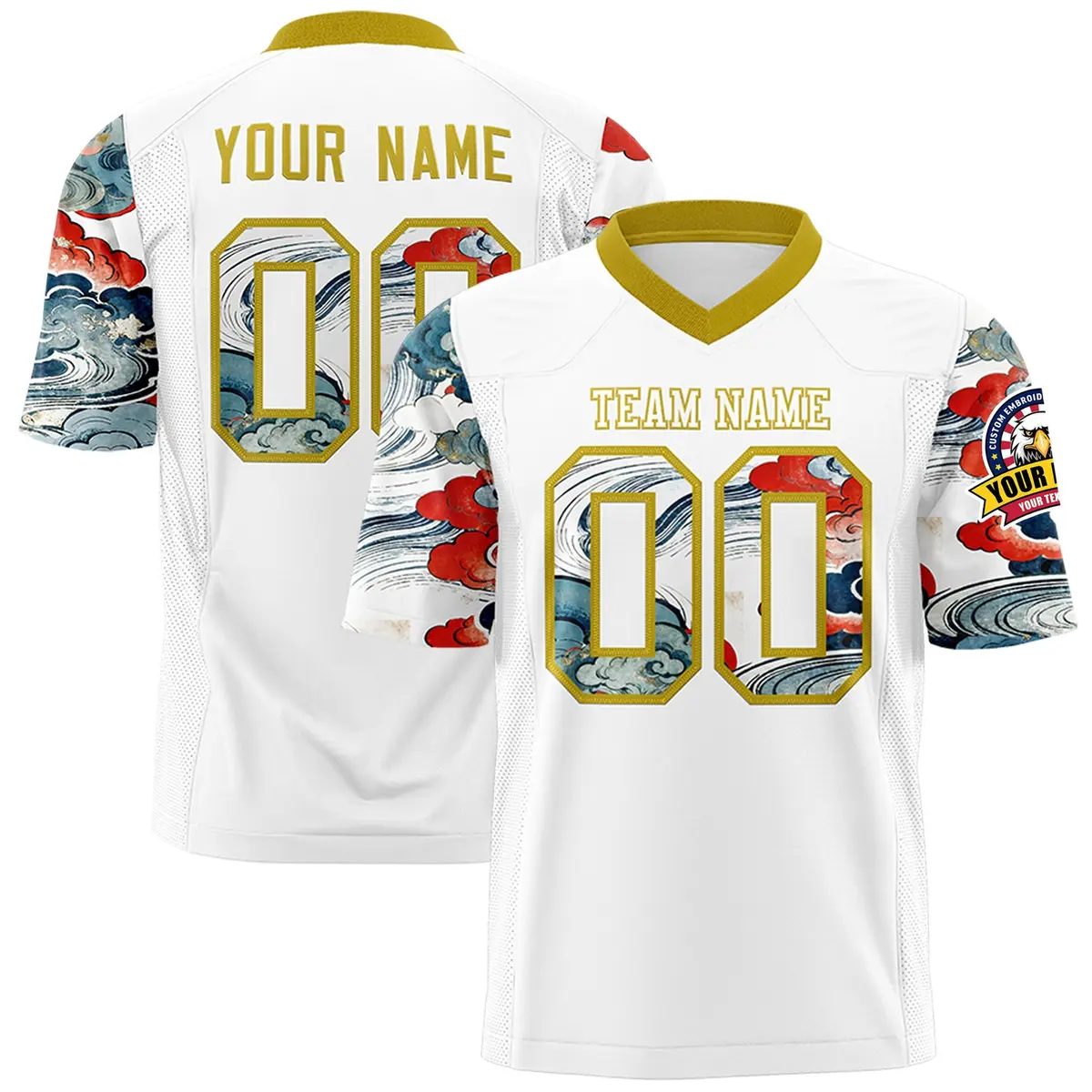 White Old Gold Sleeve Ukiyo-e Auspicious Clouds Graffiti Football Jersey