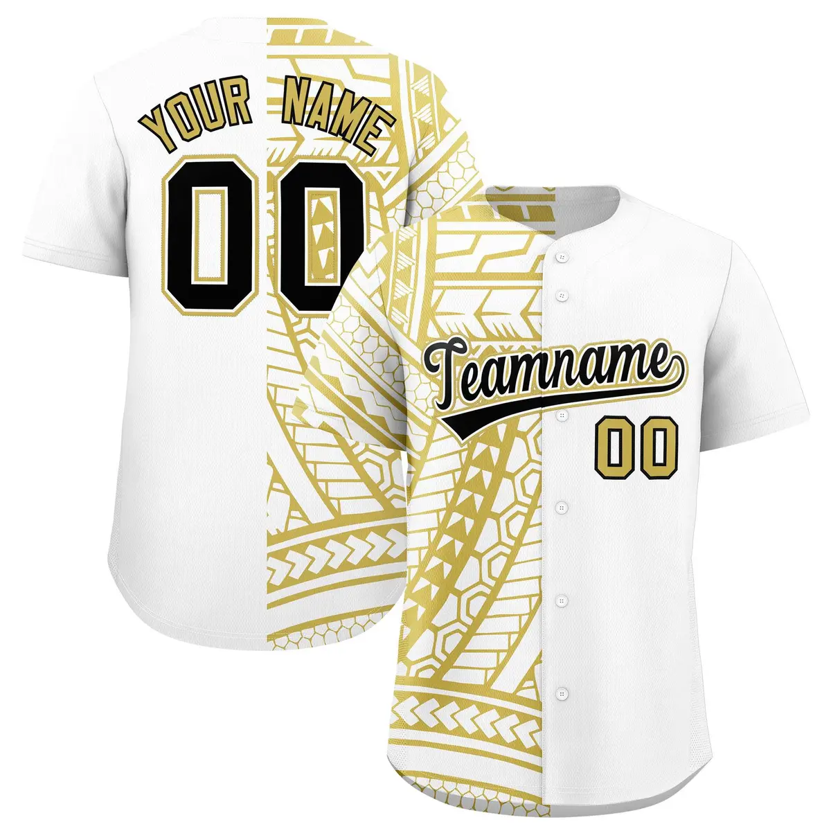 White Old Gold Split Tribal Baseball Jersey