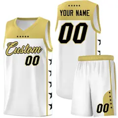 White Old Gold Star Pattern Sports Basketball Jersey
