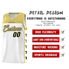 White Old Gold Star Pattern Sports Basketball Jersey 3