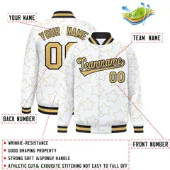 White Old Gold Star Pattern Varsity Full-Snap Letterman Baseball Jacket 2