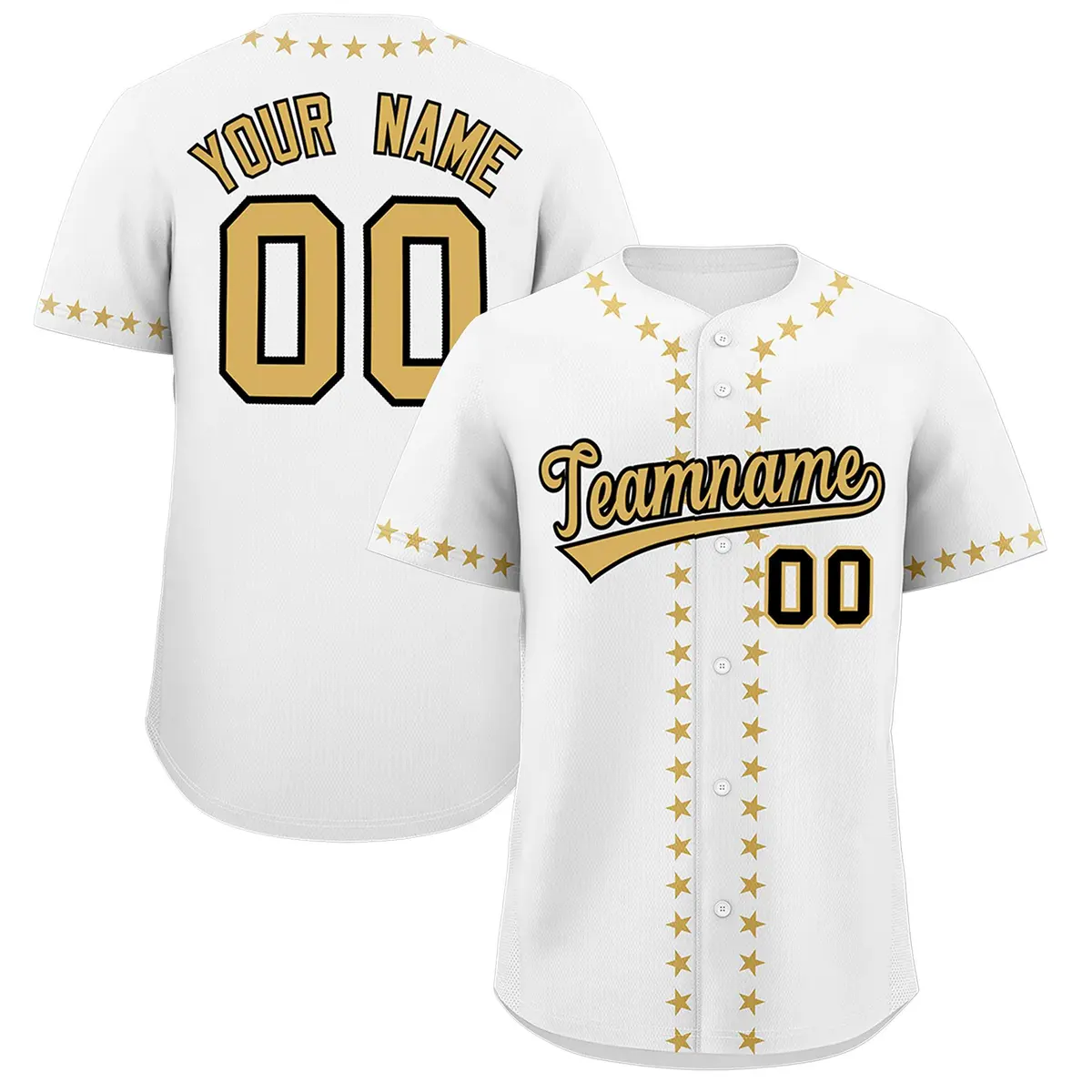 White Old Gold Star Ribbing Authentic Baseball Jersey