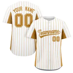White Old Gold Stripe Full Button Authentic Baseball Jersey