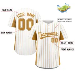 White Old Gold Stripe Full Button Authentic Baseball Jersey 2