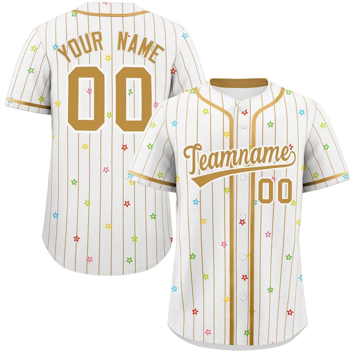 White Old Gold Stripe Star Pattern Authentic Baseball Jersey