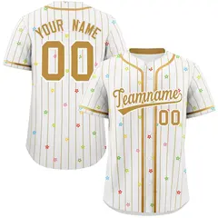White Old Gold Stripe Star Pattern Authentic Baseball Jersey