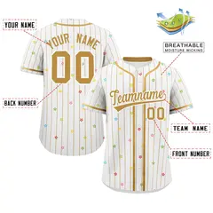 White Old Gold Stripe Star Pattern Authentic Baseball Jersey 2