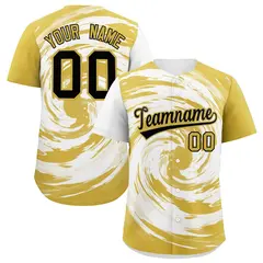 White Old Gold Swirl Graffiti Baseball Jersey
