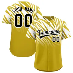 White Old Gold Tiger Stripe Gradient Animal Print Baseball Jersey 1