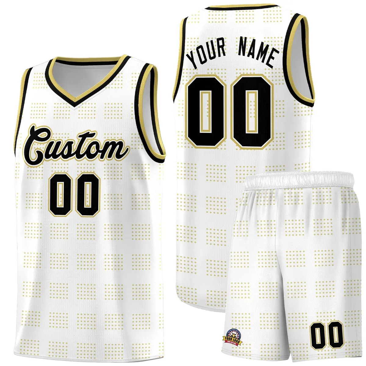 White Old Gold Trailblazer Dot Pattern Basketball Jersey