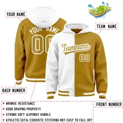 White Old Gold Two Tone Split Varsity Letterman Jacket Hoodie 4