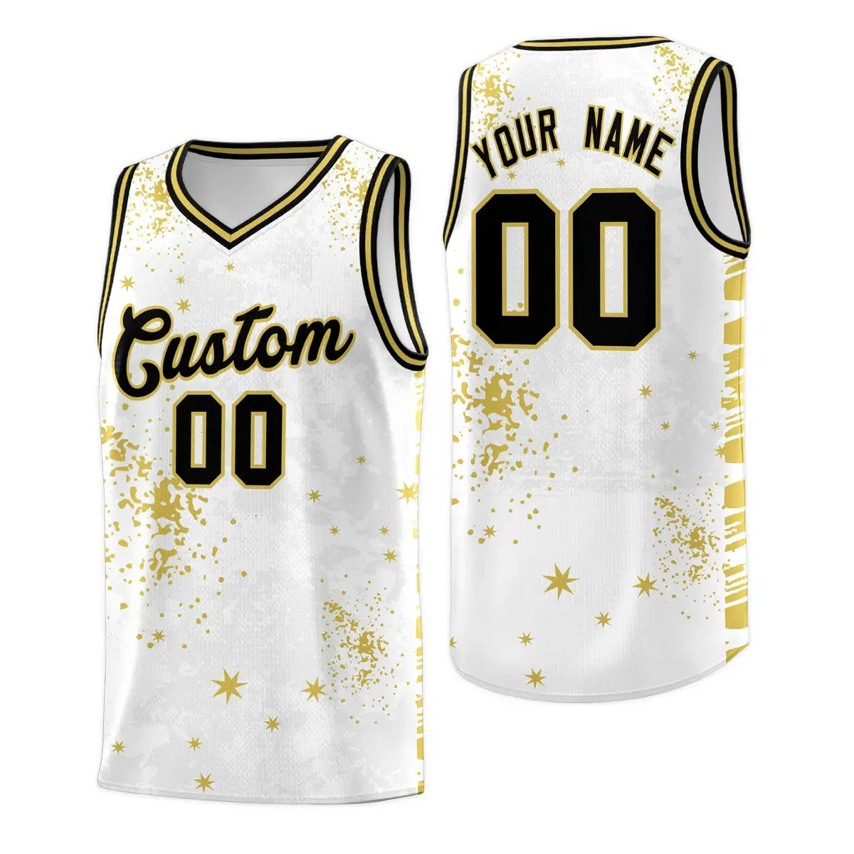 White Old Gold Vice Burst Graffiti Pattern Basketball Jersey