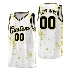 White Old Gold Vice Burst Graffiti Pattern Basketball Jersey 1