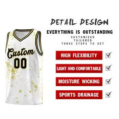White Old Gold Vice Burst Graffiti Pattern Basketball Jersey 2