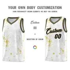 White Old Gold Vice Burst Graffiti Pattern Basketball Jersey 3