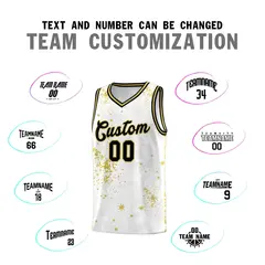 White Old Gold Vice Burst Graffiti Pattern Basketball Jersey 4