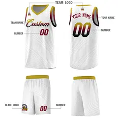 White Old Gold Wave Pattern Sports Uniform Basketball Jersey 5
