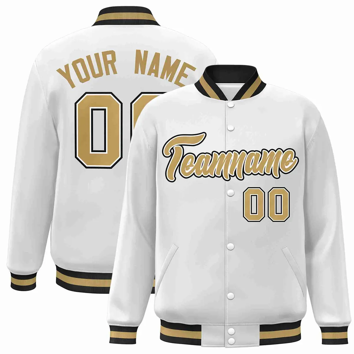 White Old Gold-White Varsity Full-Snap Letterman Jacket