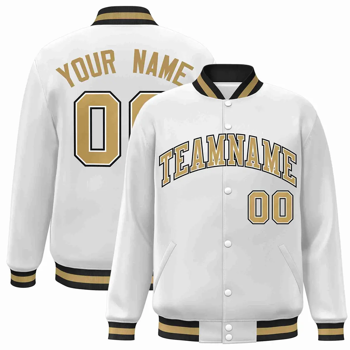 White Old Gold-White Varsity Full-Snap Letterman Jacket