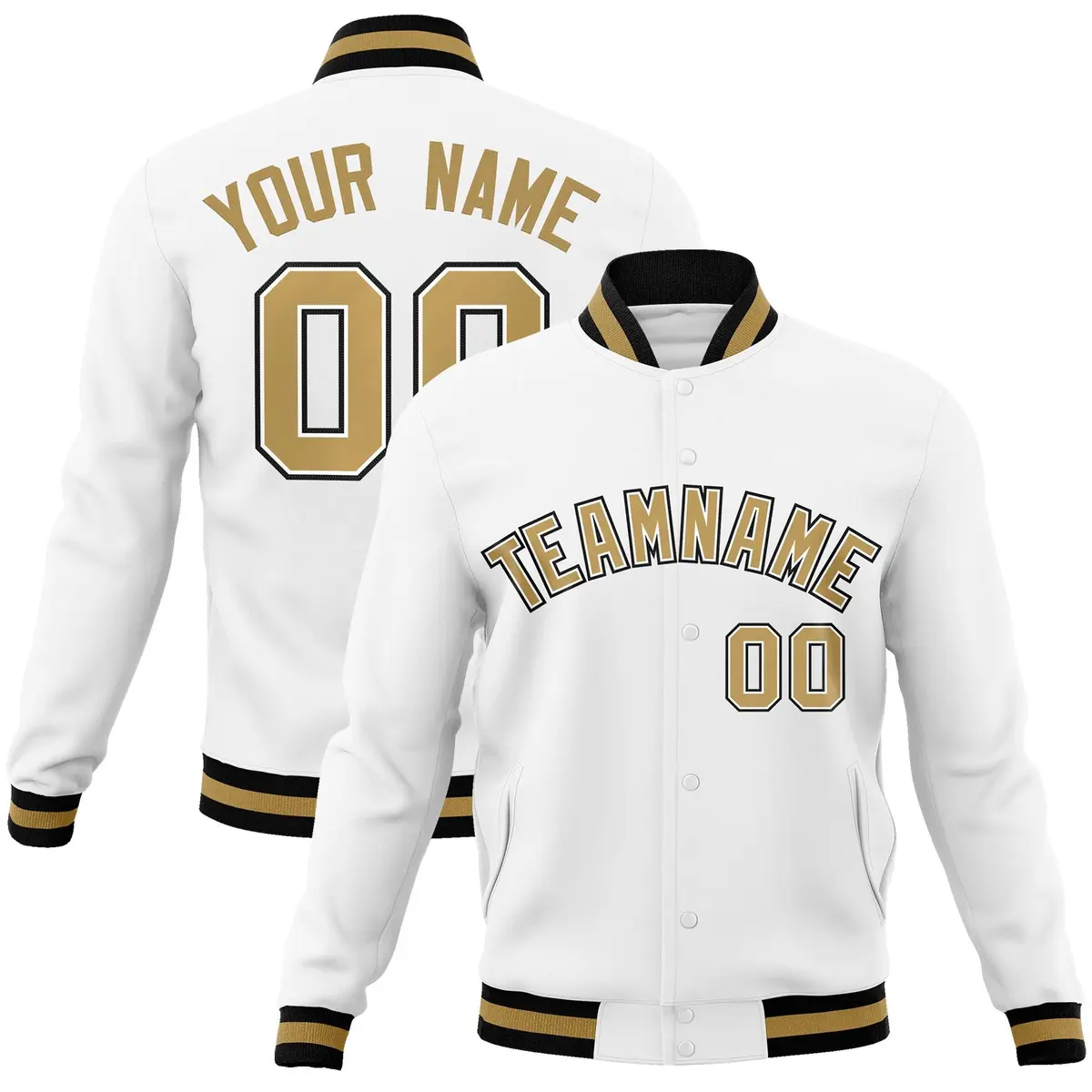 White Old Gold-White Varsity Full-Snap Letterman Jacket