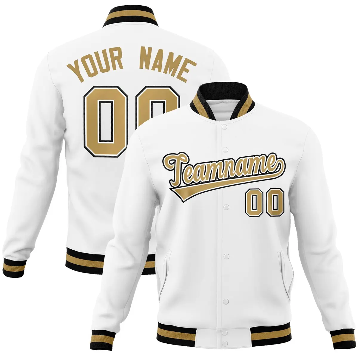 White Old Gold-White Varsity Full-Snap Letterman Jacket
