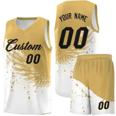White Old Gold Wing Pattern Basketball Sports Uniform Jersey 1