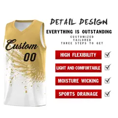 White Old Gold Wing Pattern Basketball Sports Uniform Jersey 2