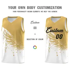White Old Gold Wing Pattern Basketball Sports Uniform Jersey 3