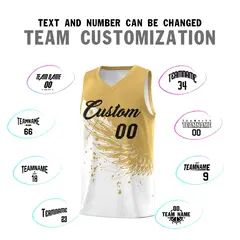 White Old Gold Wing Pattern Basketball Sports Uniform Jersey 4
