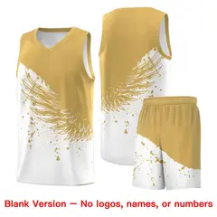 White Old Gold Wing Pattern Basketball Sports Uniform Jersey 7