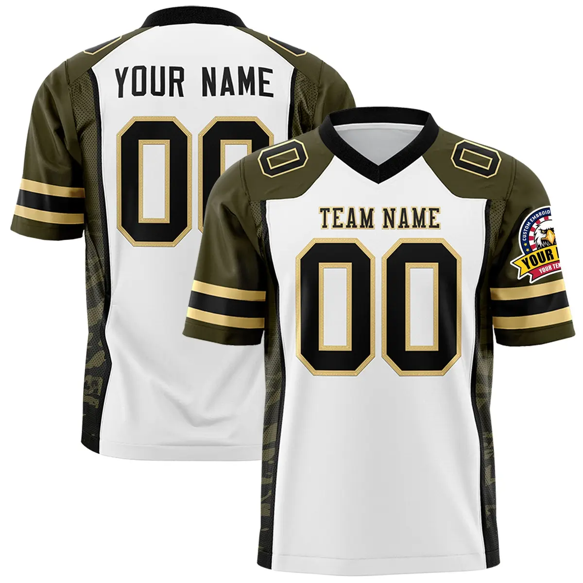 White Olive-Black Raglan Side Pattern Football Jersey